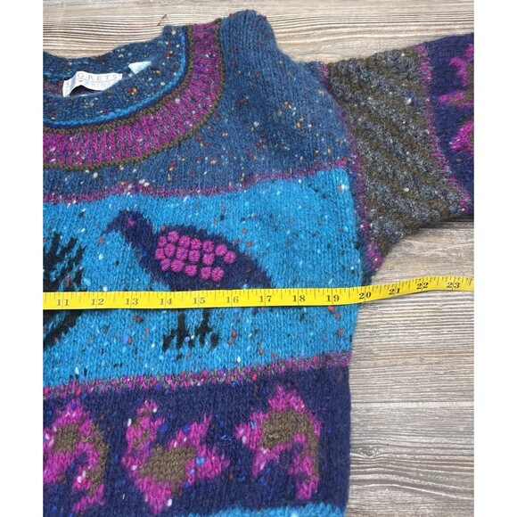 VTG 90s Segrets Sun Prints Women's Wool Bird Speckled Chunky Knit Sweater Sz L - Picture 8 of 10